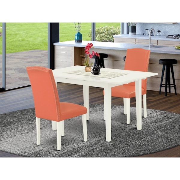 East West Furniture 3 Piece Norfolk Rectangle Dinette Set - Linen White NOEN3-LWH-78 - main